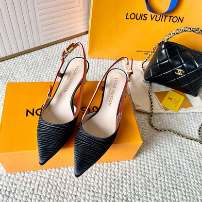 BLOSSOM PUMP SLINGBACKS 55 MM IN BLACK IMPORTED STRIPED SILK SATIN