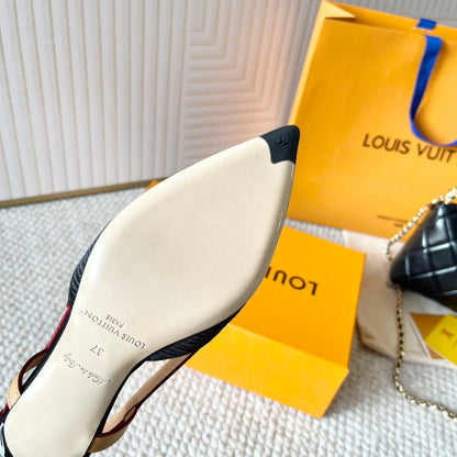BLOSSOM PUMP SLINGBACKS 55 MM IN BLACK IMPORTED STRIPED SILK SATIN