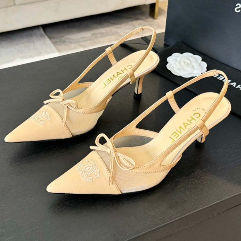 MESH LOGO SLINGBACKS IN BEIGE LAMBSKIN