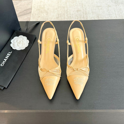 MESH LOGO SLINGBACKS IN BEIGE LAMBSKIN