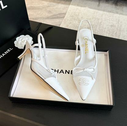 MESH LOGO SLINGBACKS IN WHITE LAMBSKIN