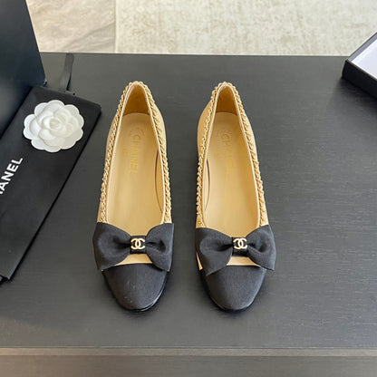 BALLET FLAT BEIGE CREAM CALFSKIN AND FABRIC