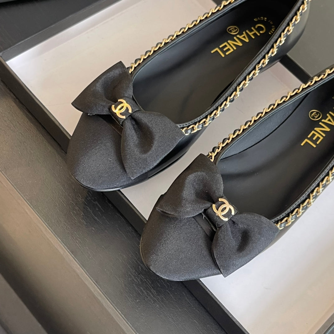 BALLET FLAT BLACK CALFSKIN AND FABRIC