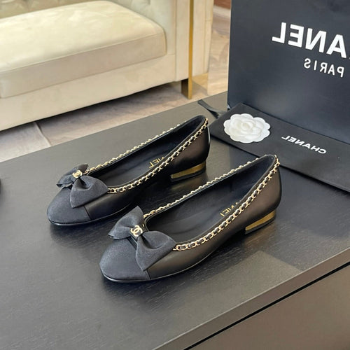 BALLET FLAT BLACK CALFSKIN AND FABRIC