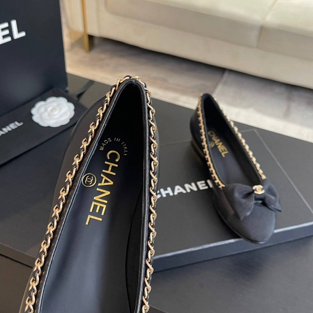 BALLET FLAT BLACK CALFSKIN AND FABRIC