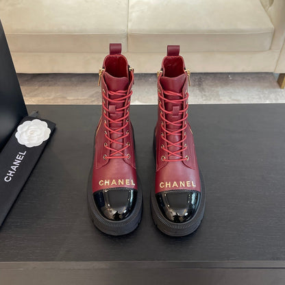 ANKLE BOOTS IN BLACK MIX GARNET RED LAMBSKIN