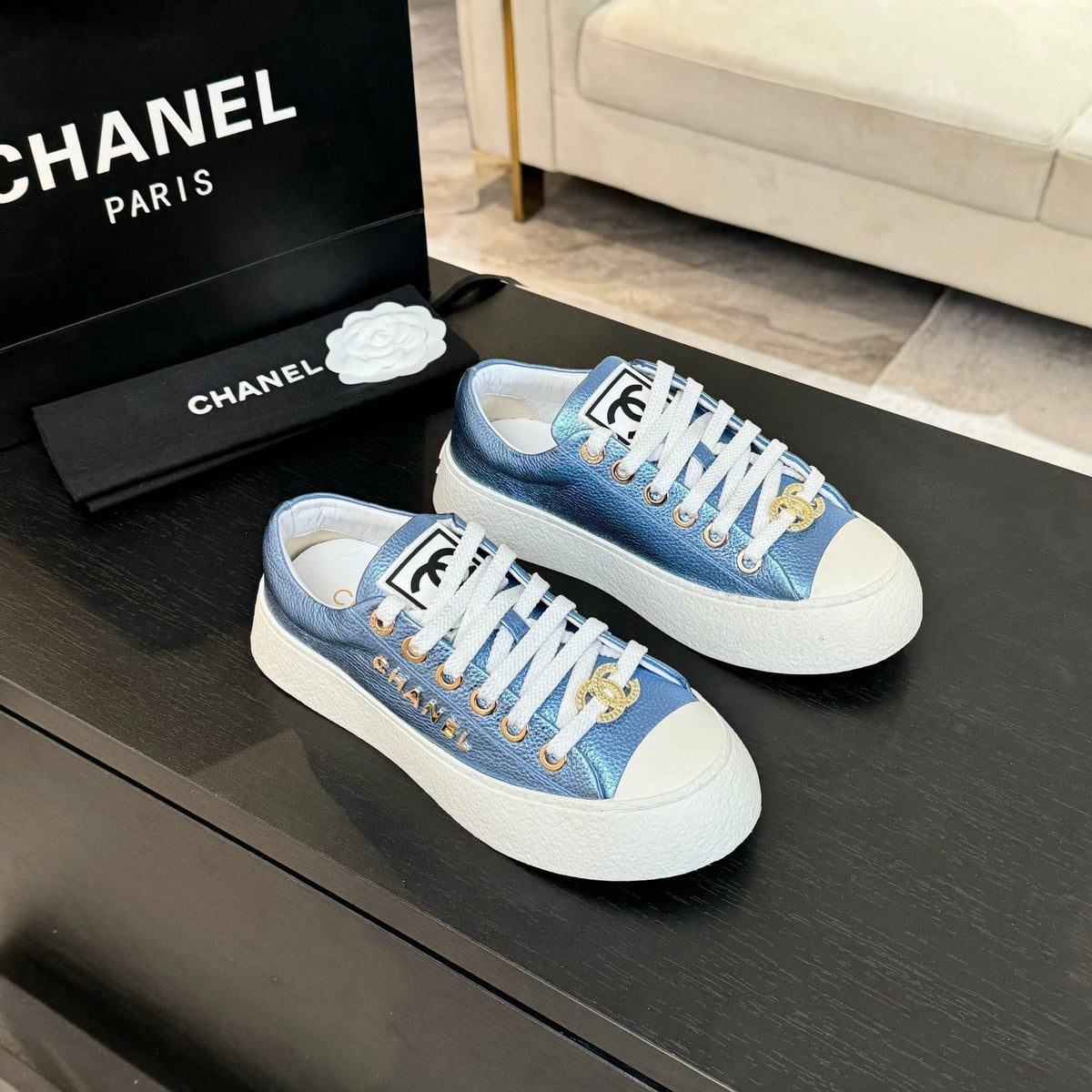 BIG-HEAD COOKIE SHOES IN TEAL BLUE MIX WHITE LAMBSKIN