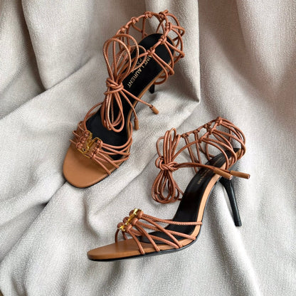 BABYLONE SANDALS 90 IN TAN LAMBSKIN