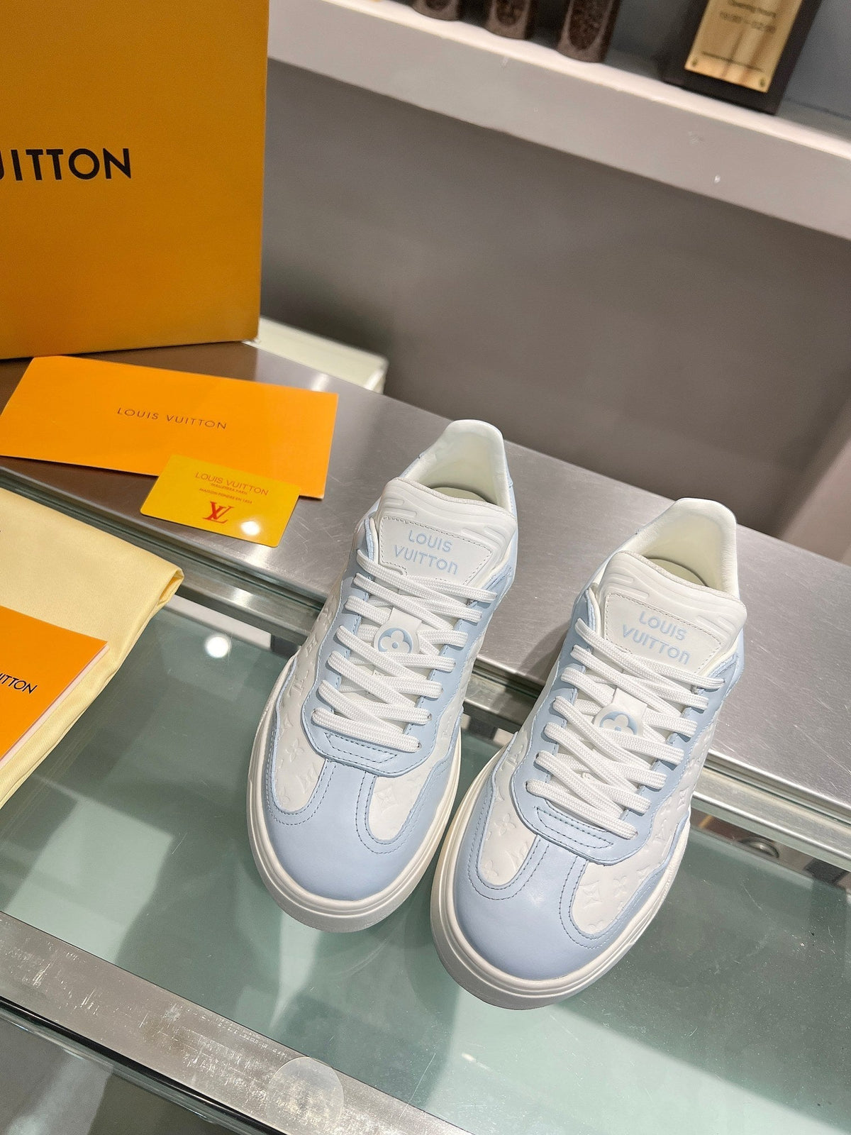 LV WOMEN GROOVY PLATFORM IN WHITE MIX LIGHT BLUE EMBOSSED CALFSKIN
