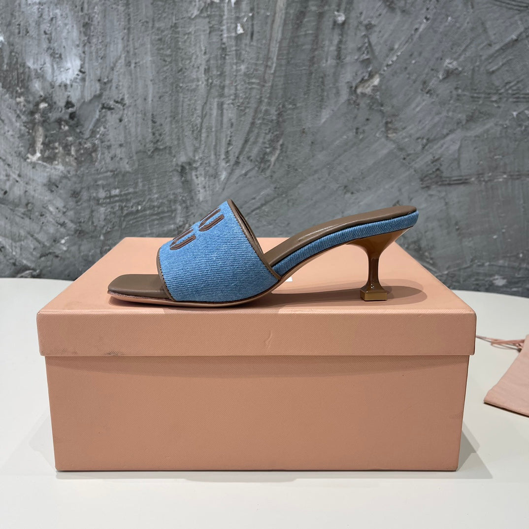 CARAMEL HIGH HEEL WITH AZURE BLUE STRAPS