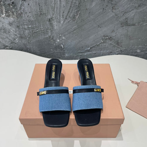 BLACK HIGH HEEL WITH BLUE STRAPS AND BLACK BELT
