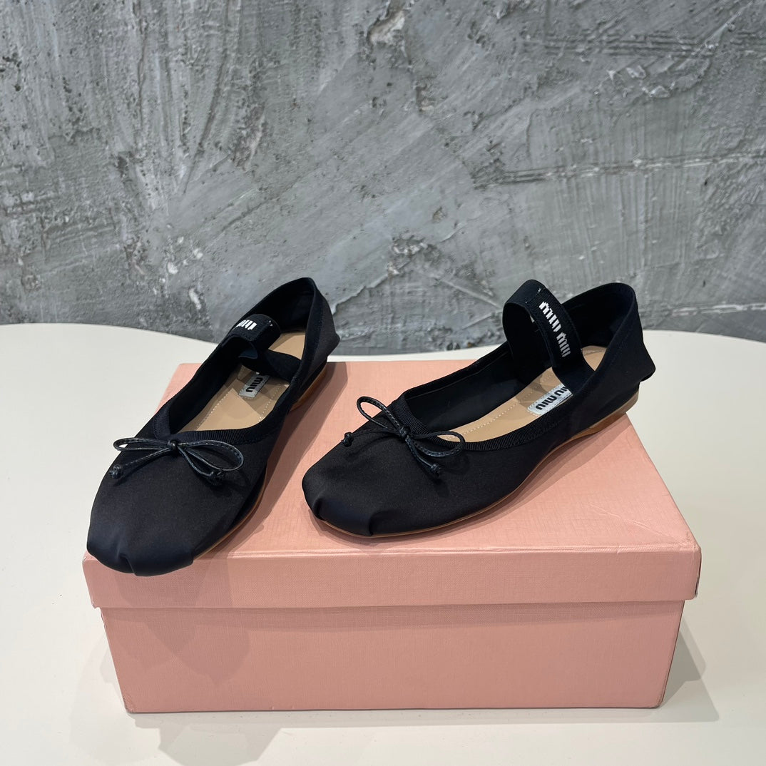 BALLET FLAT SHOES BLACK GLOSSY SHEEPSKIN