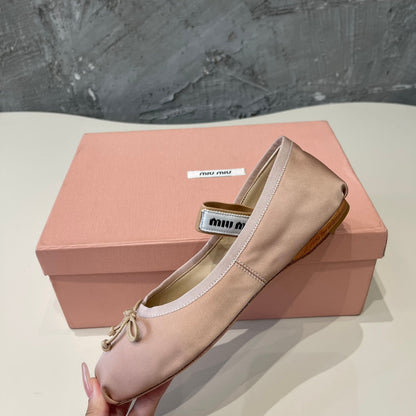 BALLET FLAT SHOES PASTEL PINK COLOR GLOSSY SHEEPSKIN