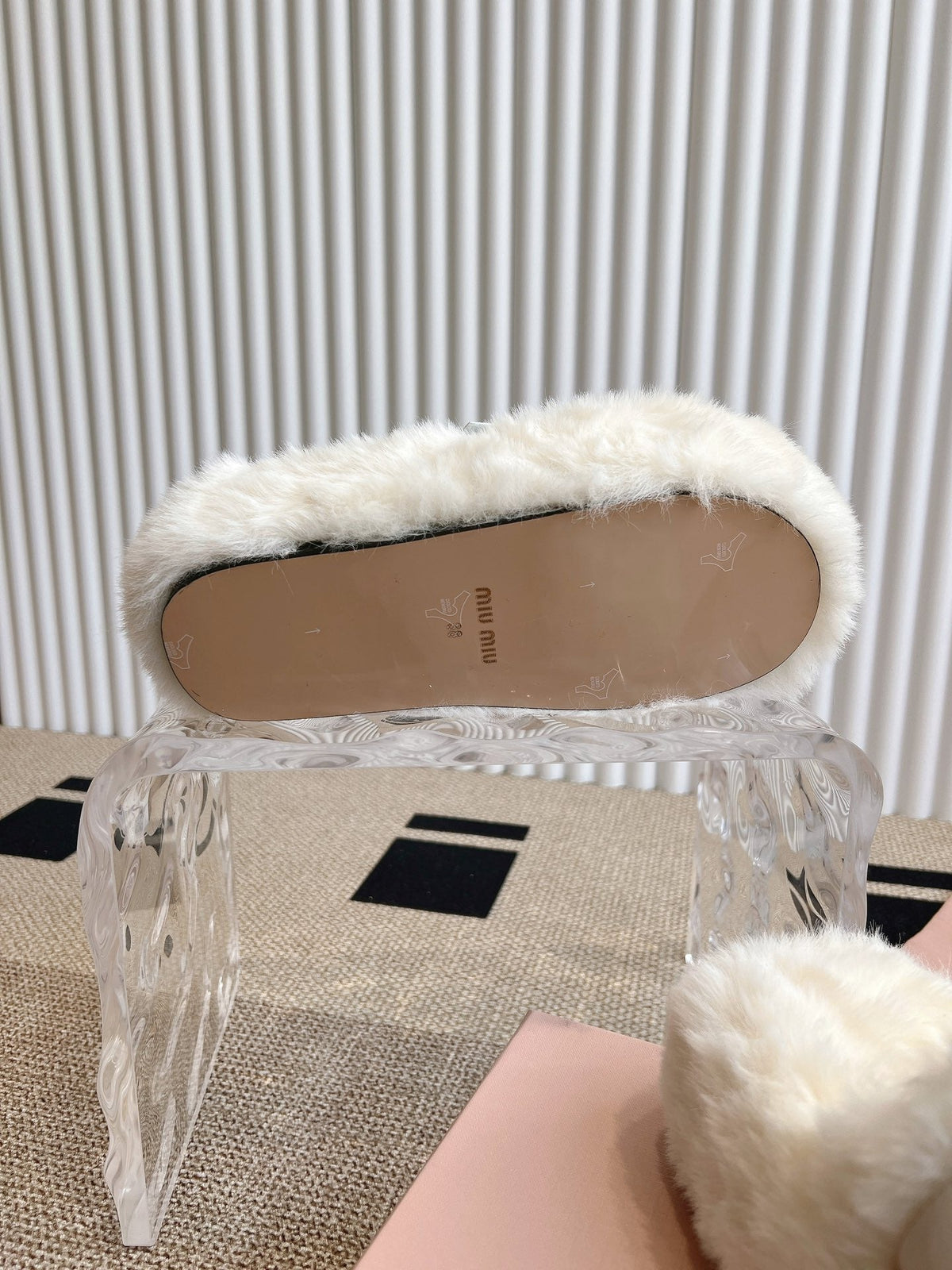 MULES IN WHITE RABBIT FUR SILVER HARDWARE