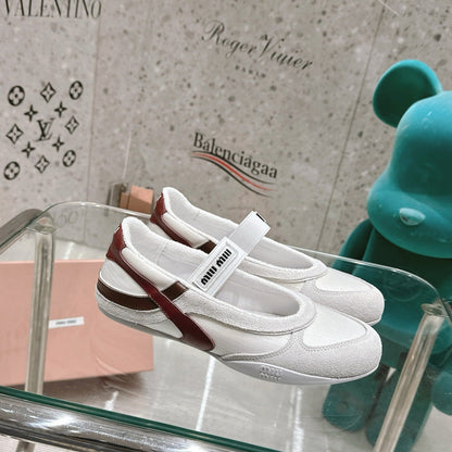 BALLERINAS IN WHITE TECHNICAL FABRIC AND SUEDE