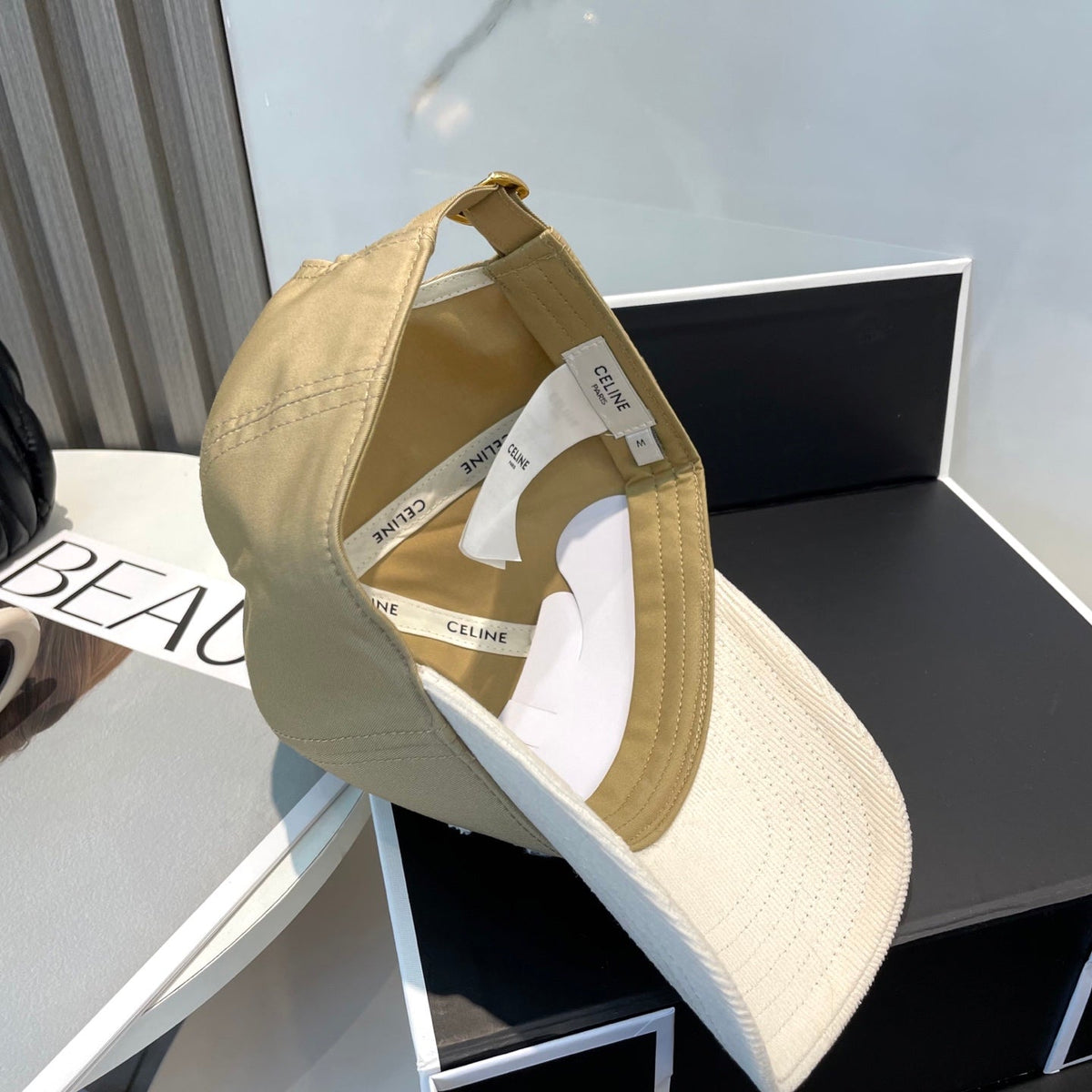 BASEBALL CAP MODEL 652406 IN OLIVE GREEN AND WHITE FABRIC