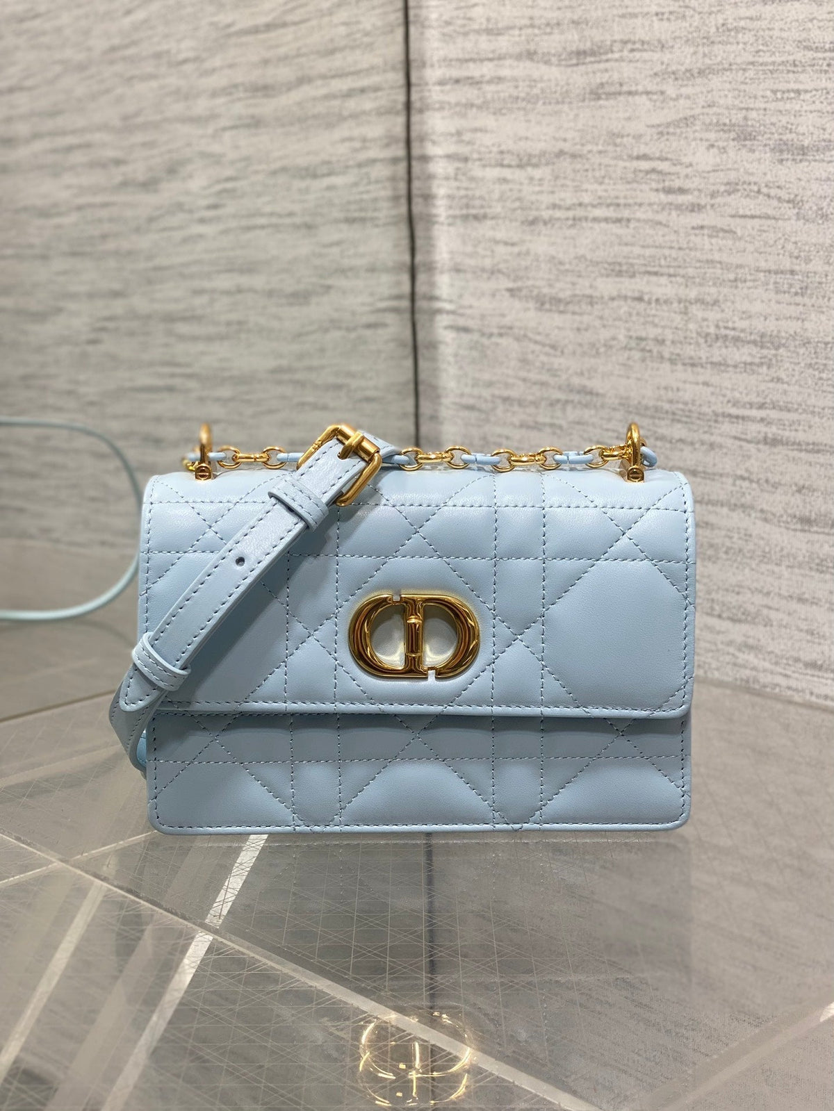 MISS CARO MINI BAG 17 IN BABY BLUE MACROCANNAGE LAMBSKIN