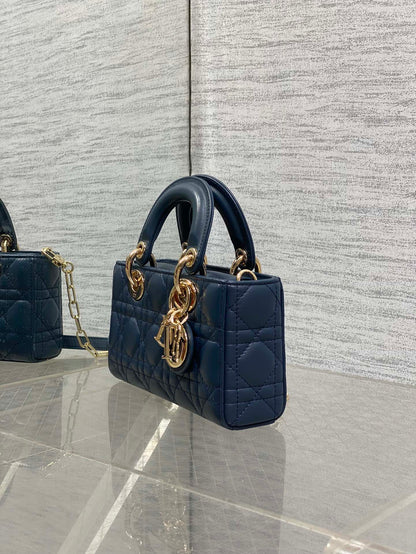 DIOR SMALL LADY D‑JOY BAG 19 IN DARK BLUE CANNAGE GOLD HARDWARE