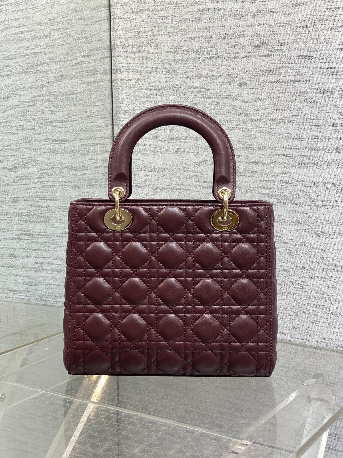 DIOR MEDIUM LADY BAG 24 IN BURGUNDY GOLD HARDWARE