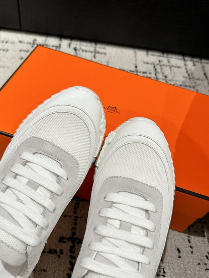 BOUNCING SNEAKER IN WHITE CALFSKIN AND FABRIC