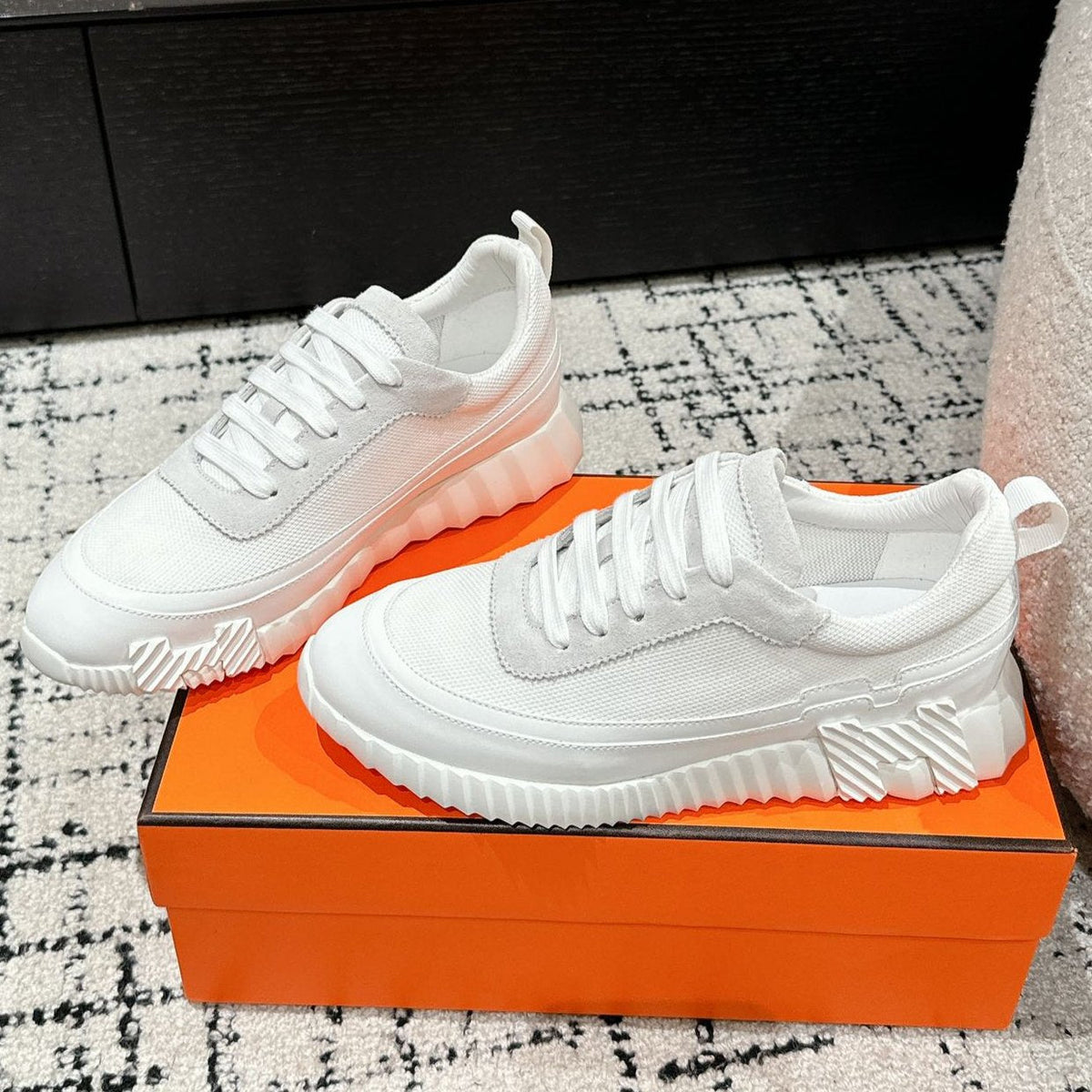 BOUNCING SNEAKER IN WHITE CALFSKIN AND FABRIC