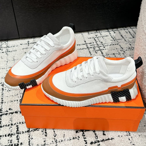 BOUNCING SNEAKER IN BRONZE BROWN CALFSKIN AND WHITE FABRIC