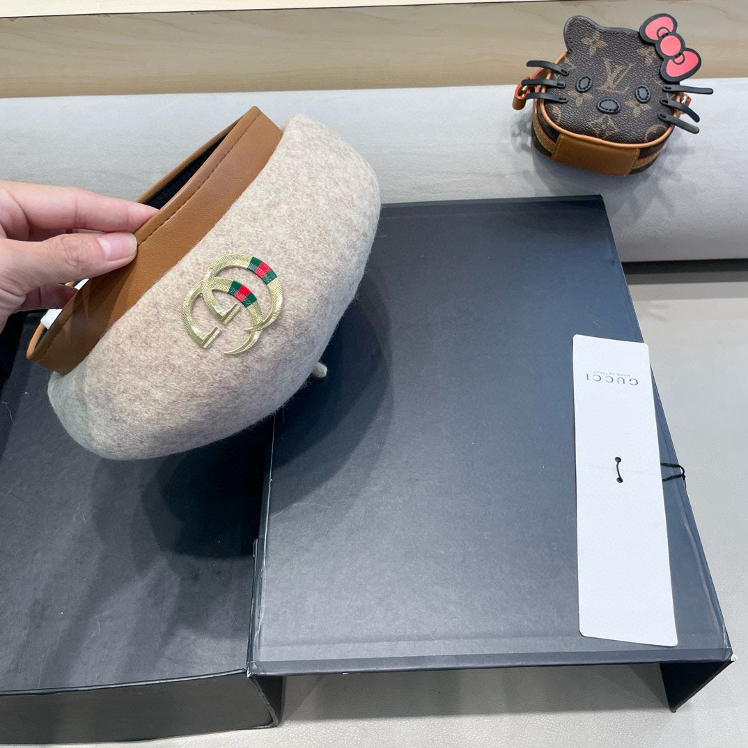 BERET HAT IN KHAKI BROWN WOOL 406970