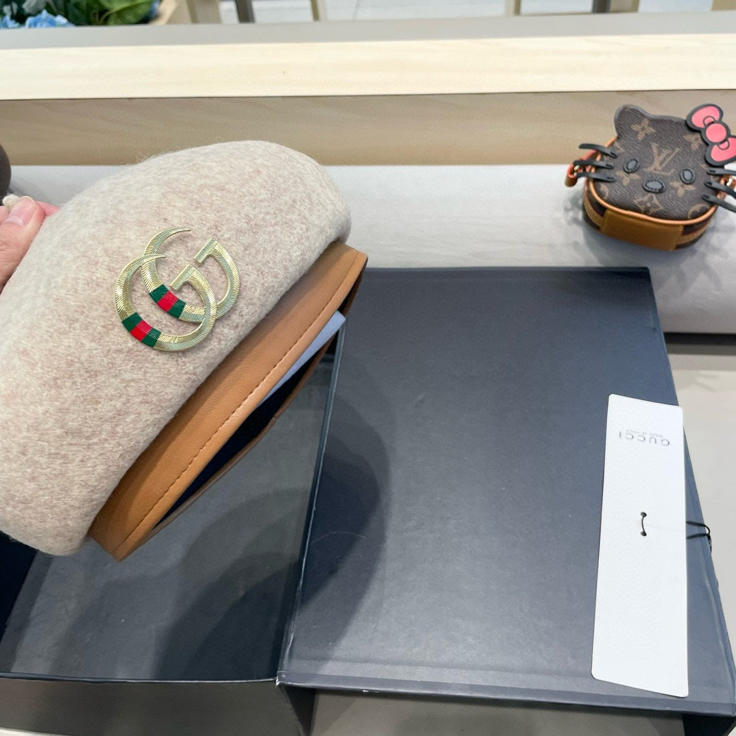 BERET HAT IN KHAKI BROWN WOOL 406970