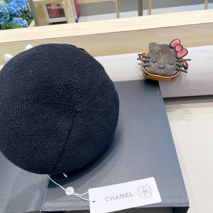 BERET HAT IN BLACK COTTON AND LINEN 417833
