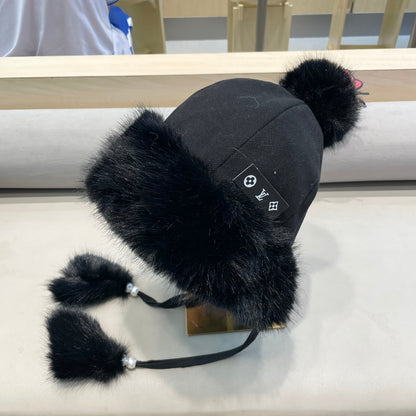 BEANIE HAT IN BLACK FLEECE AND WOOL 424308