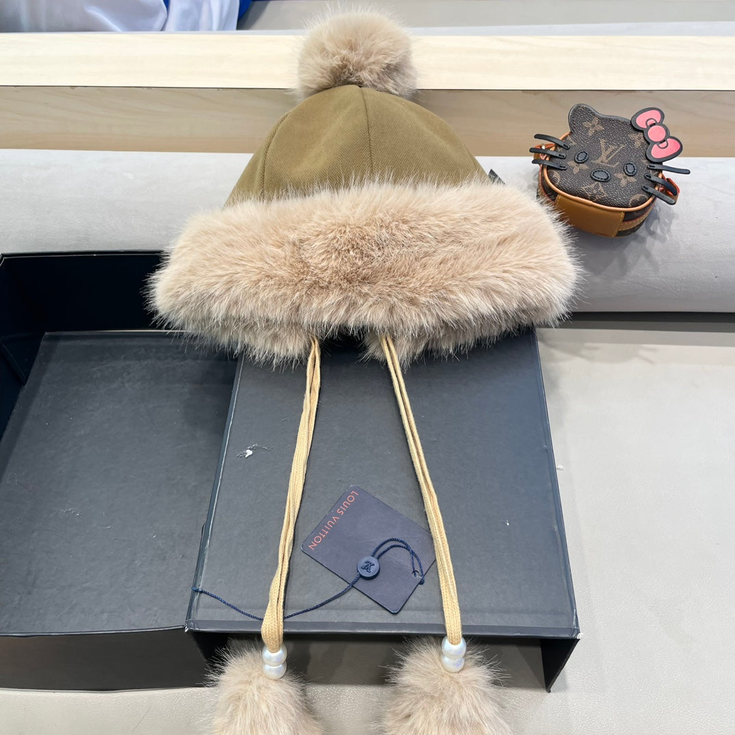 BEANIE HAT IN BROWN WOOL AND COTTON 419745
