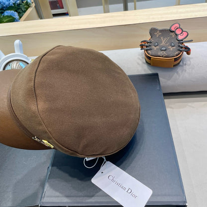 BAKER BOY HAT IN COFFEE BROWN COTTON AND LEATHER 428245