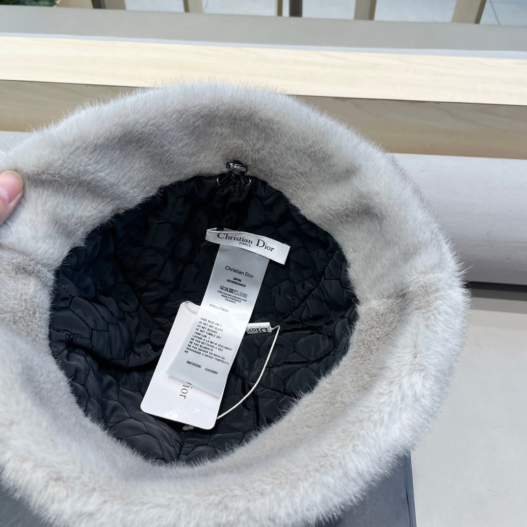 BUCKET HAT WITH CUTE BEAR EARS IN RHINO GRAY RABBIT FUR 434967