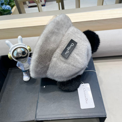 BUCKET HAT WITH CUTE BEAR EARS IN RHINO GRAY RABBIT FUR 434967