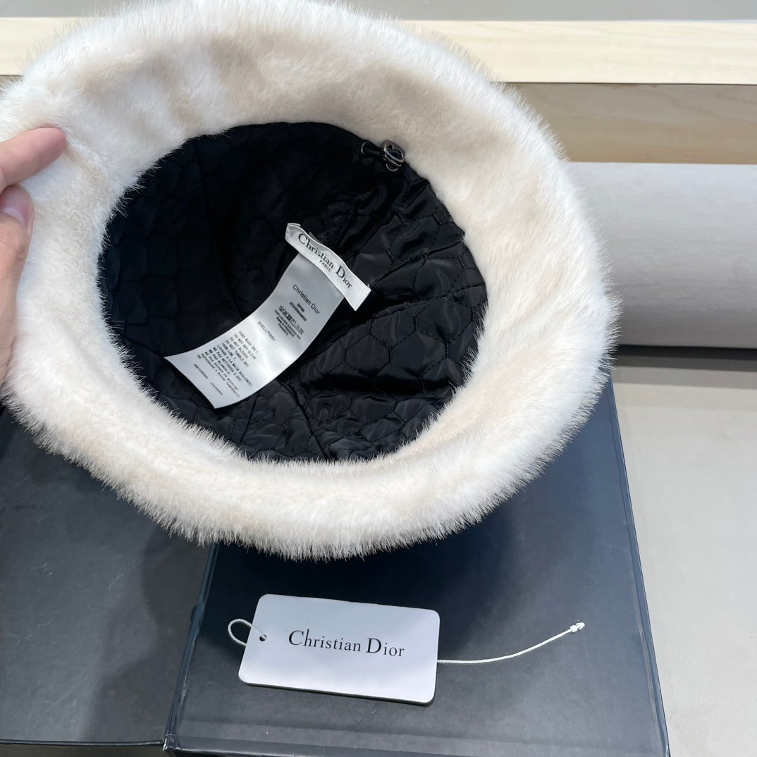 BUCKET HAT WITH CUTE BEAR EARS IN WHITE RABBIT FUR 434970