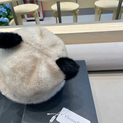 BUCKET HAT WITH CUTE BEAR EARS IN BEIGE RABBIT FUR 434968