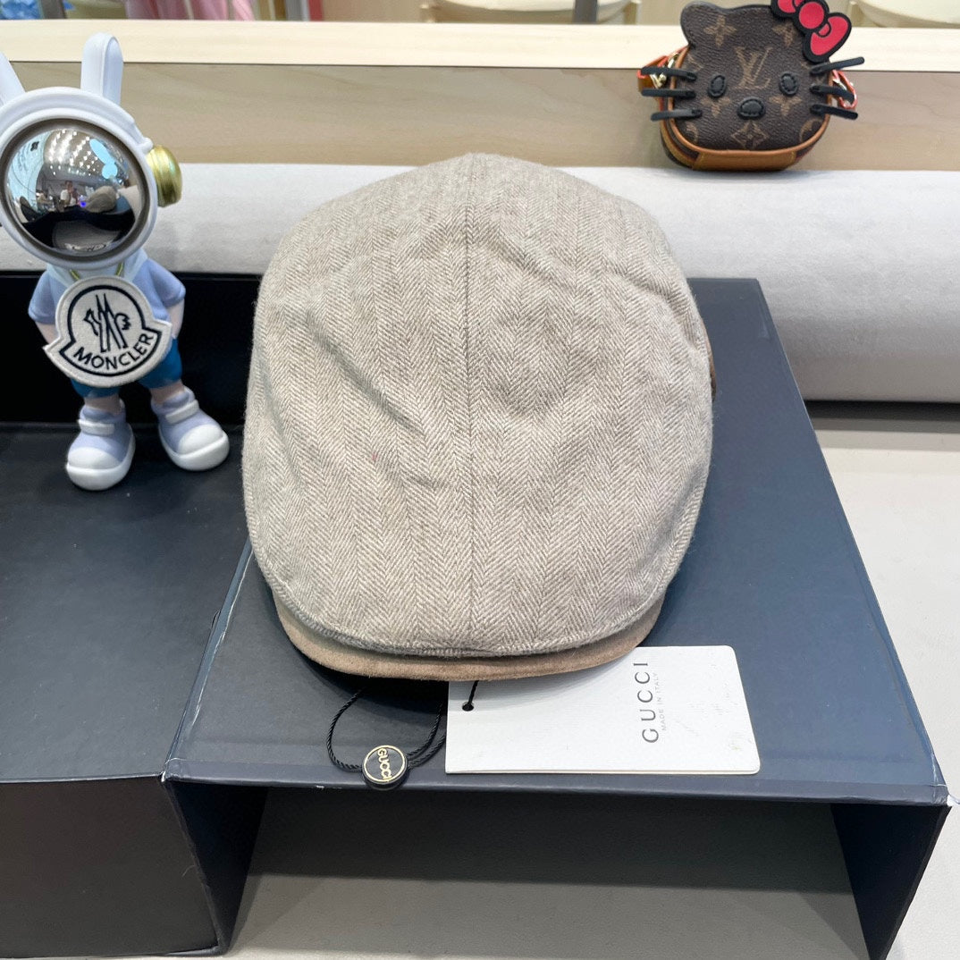 BERET RETRO HAT IN KHAKI BROWN CASHMERE 431369
