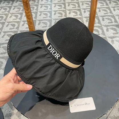 BLACK STRAW BUCKET HAT WITH BOW FABRIC BORDER 439646