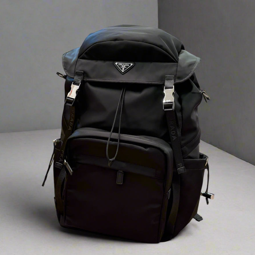 BUCKLE BACKPACK 51 IN BLACK RE-NYLON MIX CALFSKIN