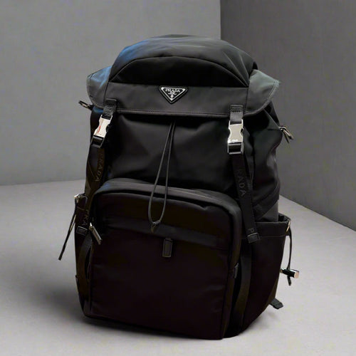 BUCKLE BACKPACK 51 IN BLACK RE-NYLON MIX CALFSKIN