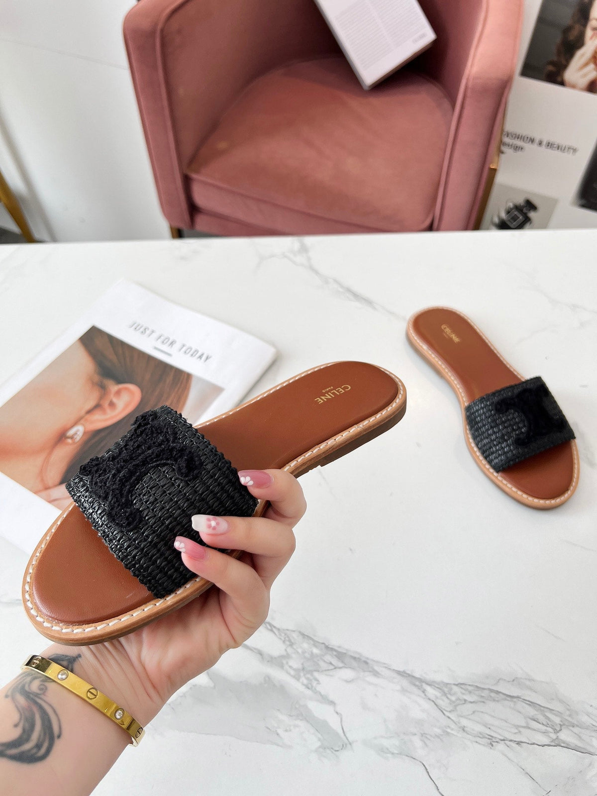 LYMPIA MULE BLACK RAFFIA AND WOOL