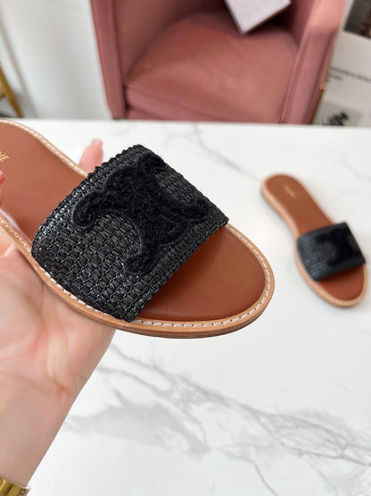 LYMPIA MULE BLACK RAFFIA AND WOOL