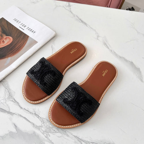 LYMPIA MULE BLACK RAFFIA AND WOOL