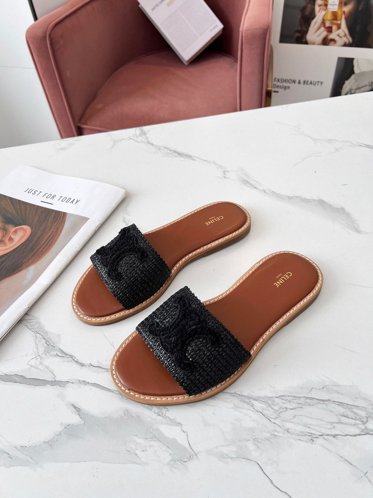 LYMPIA MULE BLACK RAFFIA AND WOOL