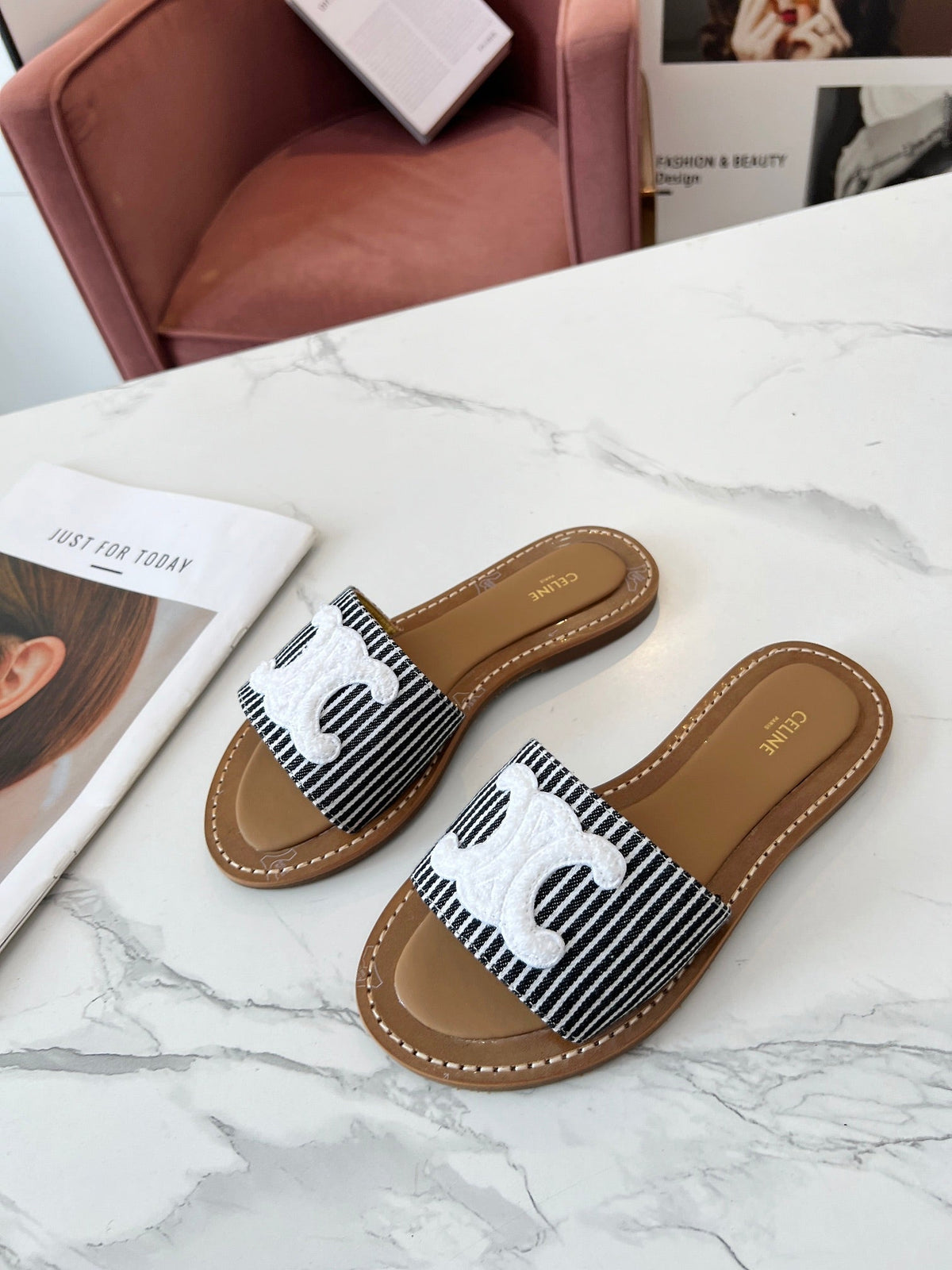 LYMPIA MULE STRIPED CANVAS WOOL LOGO