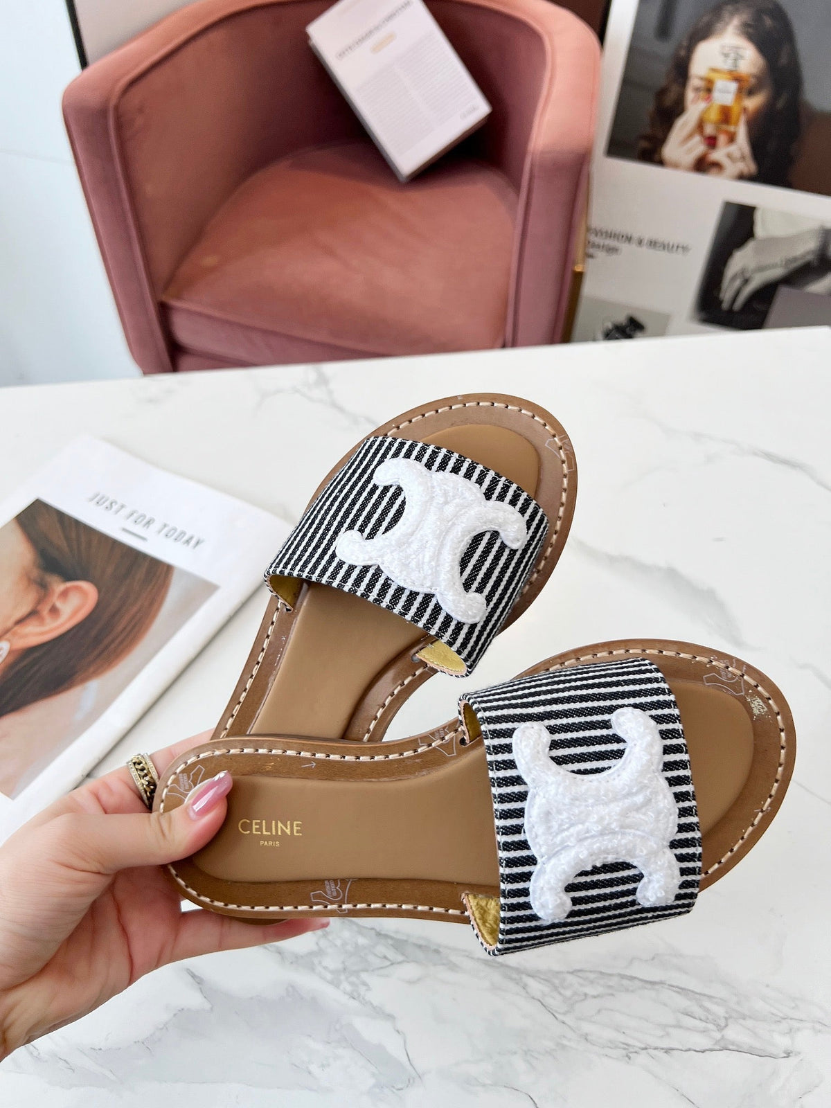 LYMPIA MULE STRIPED CANVAS WOOL LOGO