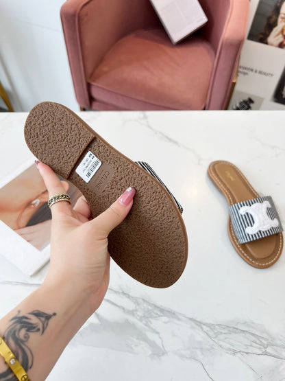 LYMPIA MULE STRIPED CANVAS WOOL LOGO
