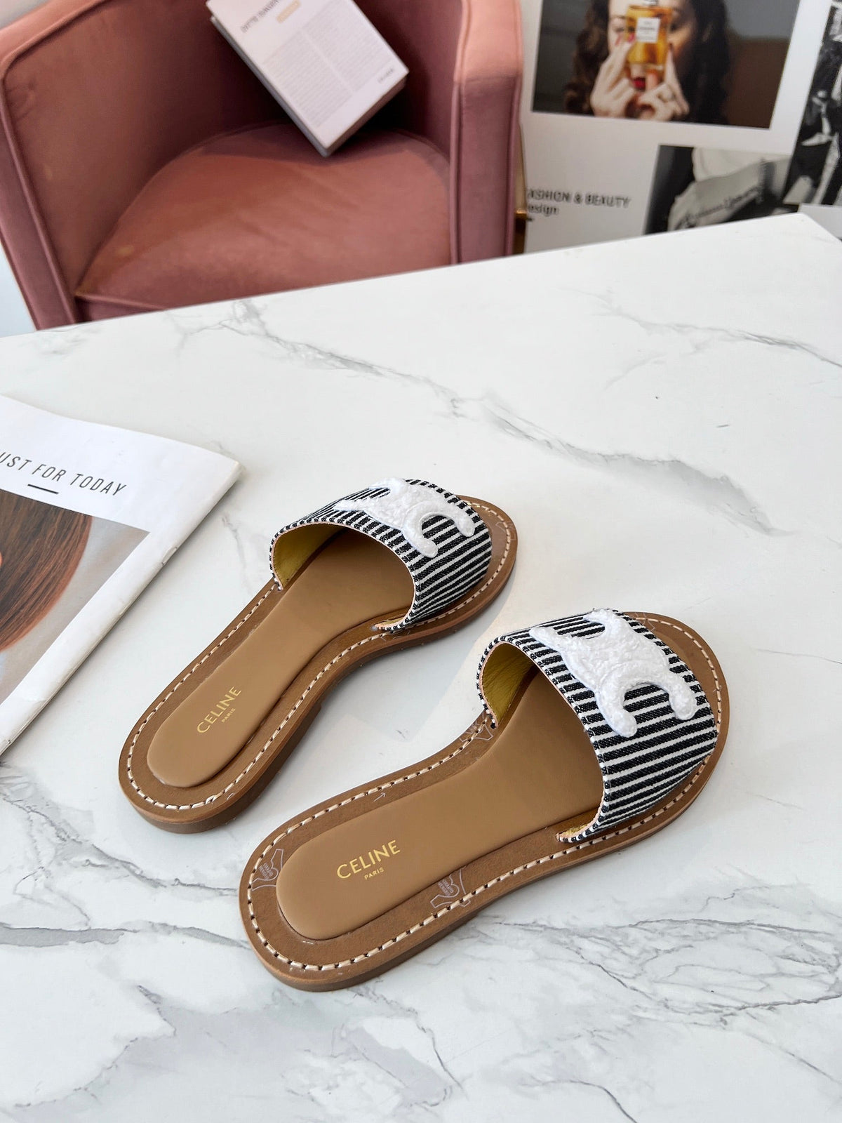 LYMPIA MULE STRIPED CANVAS WOOL LOGO