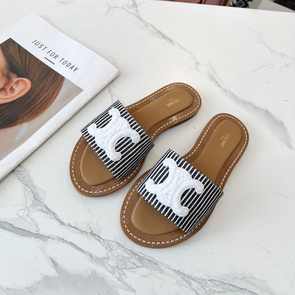 LYMPIA MULE STRIPED CANVAS WOOL LOGO