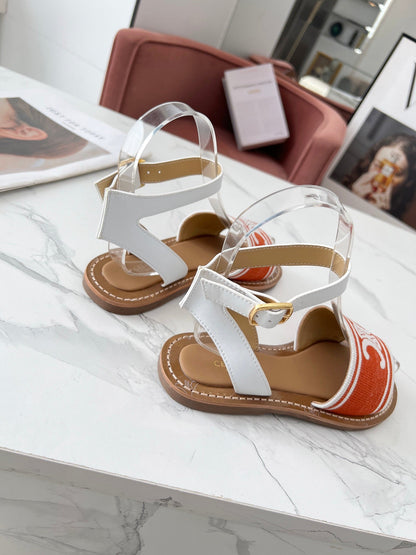 LYMPIA SANDAL IN RED MIX WHITE TRIOMPHE JACQUARD CANVAS & CALFSKIN